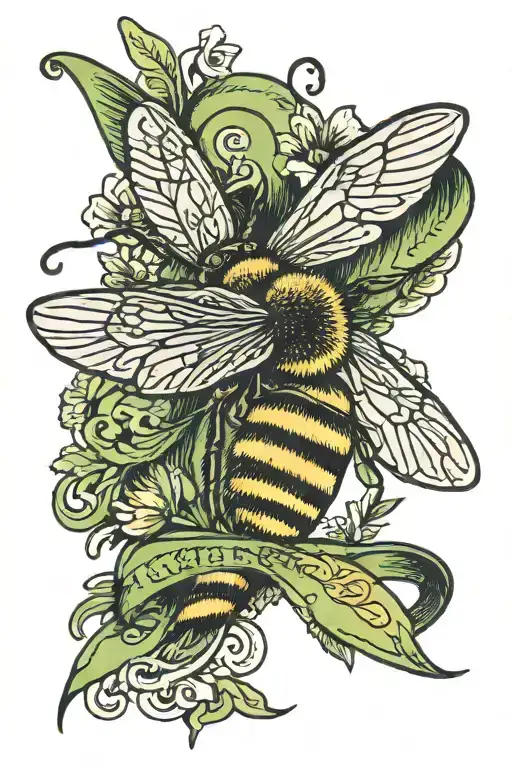 Bee Green Ribbon And Words