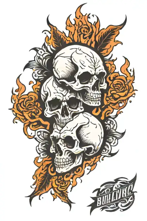 Two Skulls On Top Each Other On Fire Flames