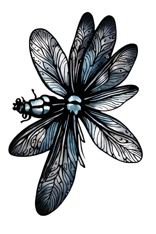 Watercolor Dragonfly With Intricate Black