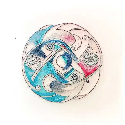 Ying Yang With The Dark Half Space Themed And The White Half Earth Themed