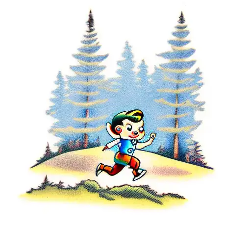 Boy Running In The Forest