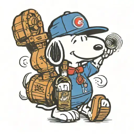 Snoopy In A Chicago Cubs Hat Holding A Bottle Of Whiskey