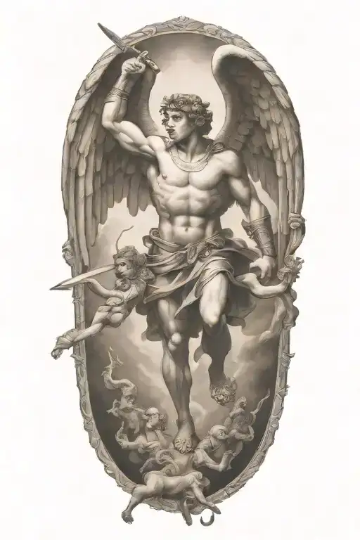 Archangel Michael Defeating A Demon In A Epic Battle