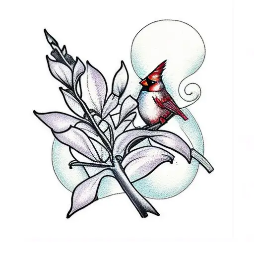 Cardinal Perched On Lilacs