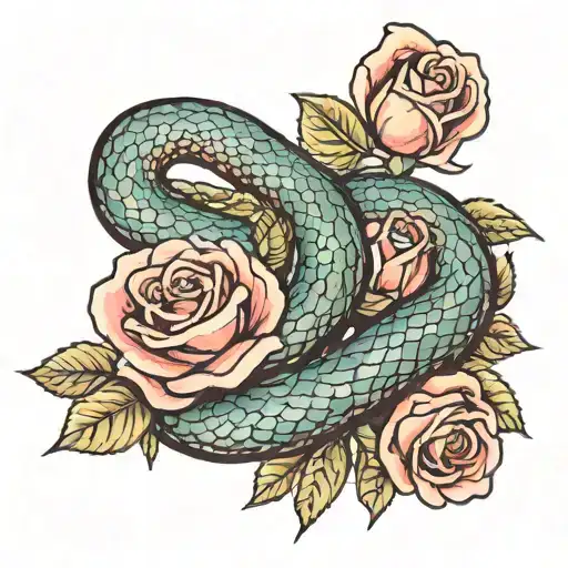 Snake With Roses Blooming