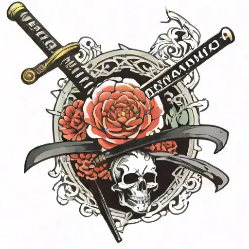 Broken Samuray Katana With Word Set Your Hearth Ablase With Japanese Words