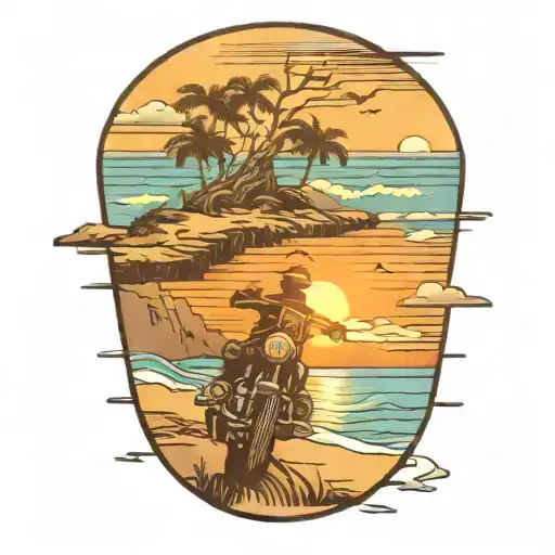 Motorcyle Near Beach At Sunset