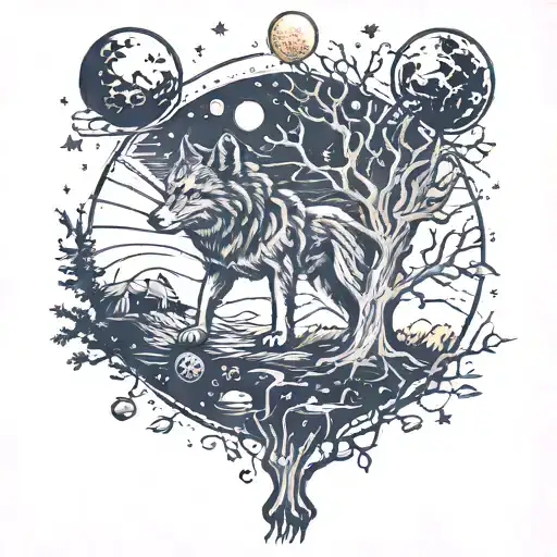 The Wolf Runs On The Tree And Devours The Planets