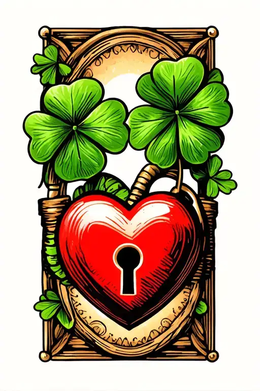 4 Leaf Clover In Heart Shaped Lock
