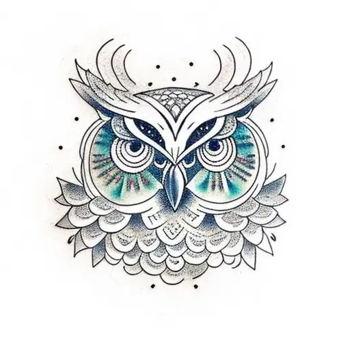 A Traditional Style Tattoo Featuring A Majestic Owl Surrounded By Intricate Floral Patterns