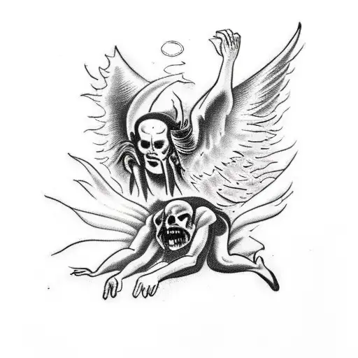 Angel Pushing Demon Down To Hell