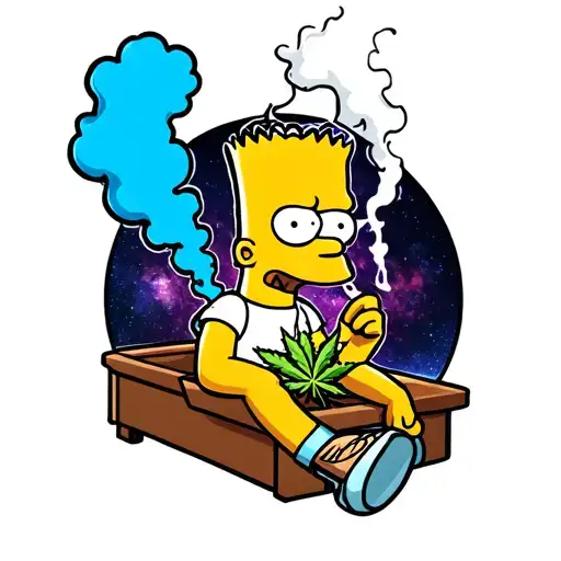 Bart Simpson Laying Smoking Weed In Smoke Forms Galaxy