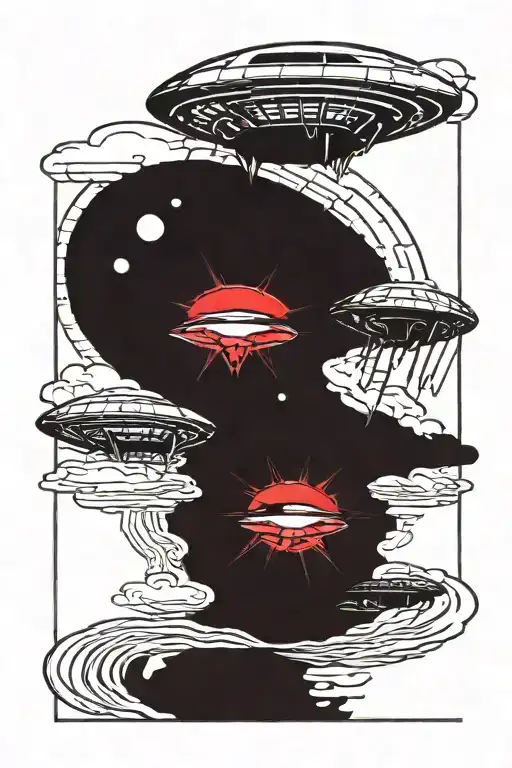 Cyberpunk Ufo Abducting A Person On A Raft Floating