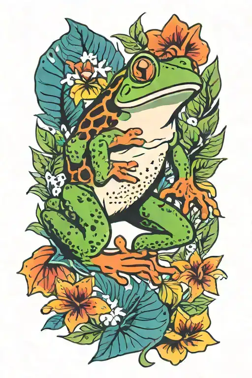 Frog With Jungle Leaves