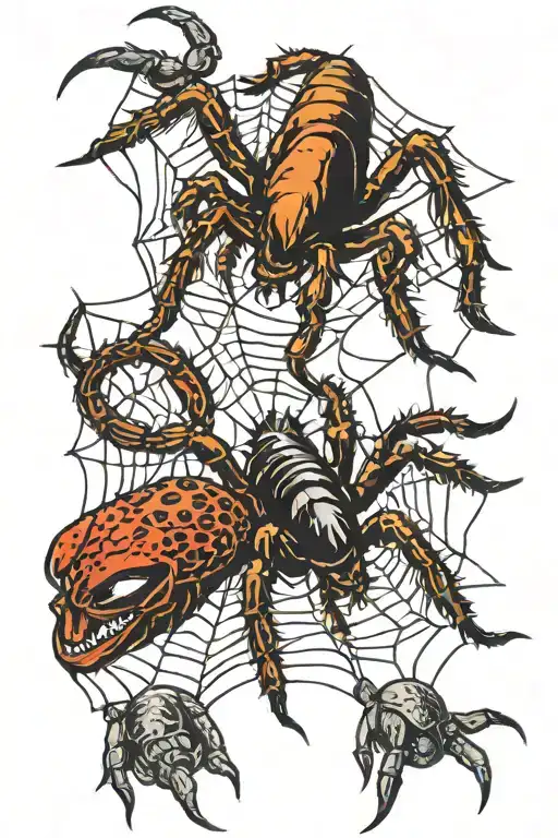 Devil Fighting Tarantula In Spider Web