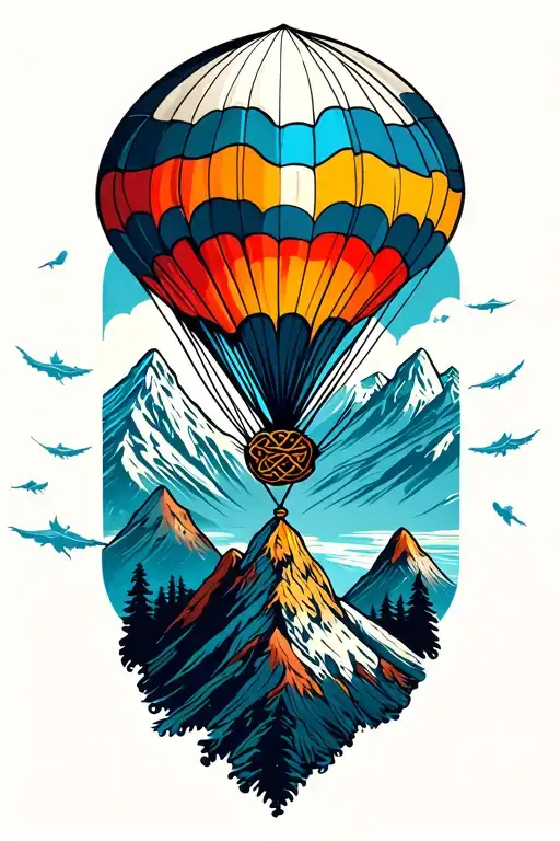 Mountain Peak With Knotwork Parachutes