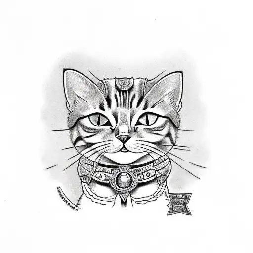Louis Wain Cat In Old School Tattoo Style