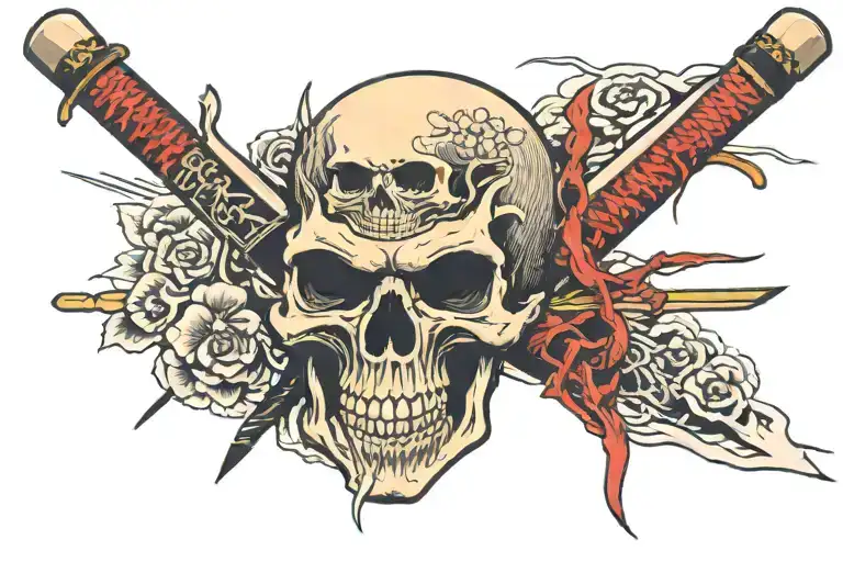 Katana Japan With Samurai Skull