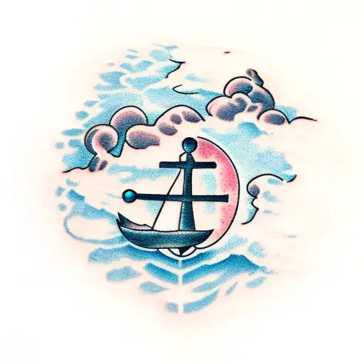 Cross Witch Turns Into A Anchor But With Clouds And Water Hiding The Transition