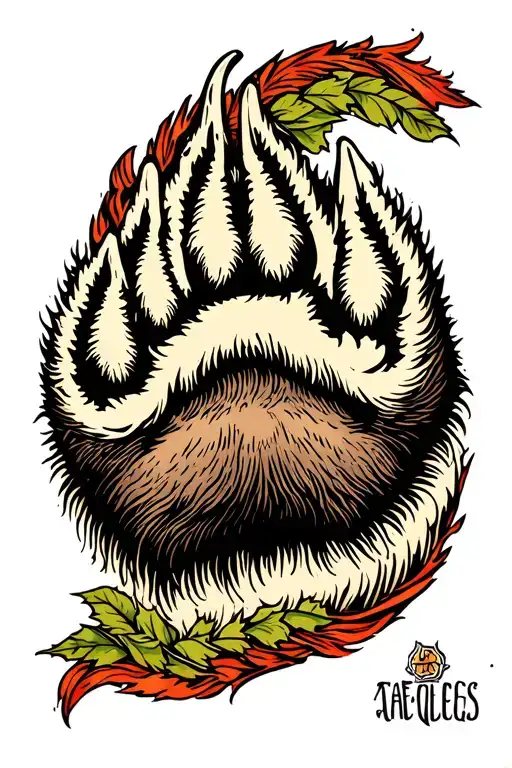 Tattoo Of A Bear Paw From Shoulder Over The Chest