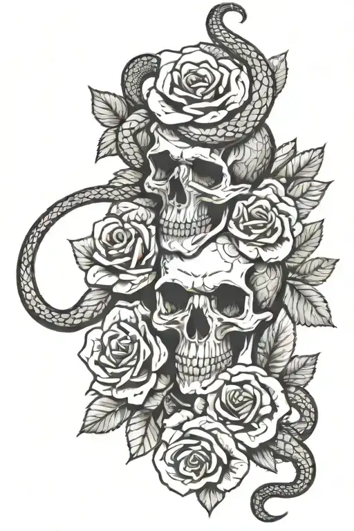 Snake Wrapped Around Entire Arm With Roses And Skulls Around