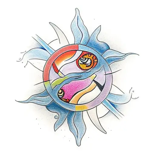 Yin And Yang As A Sun Over The Water