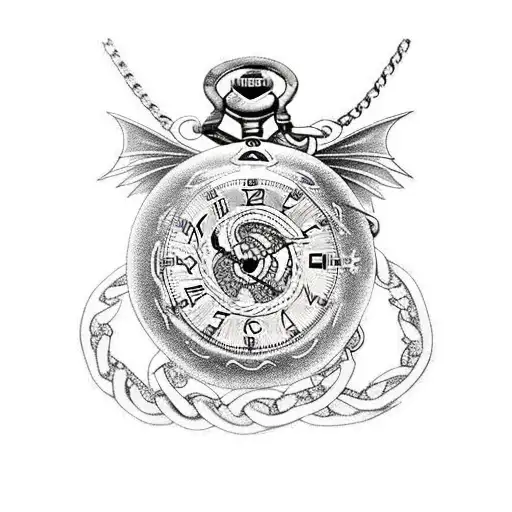 Two Pocket Watches Intertwined With Their Chains And A Dragon