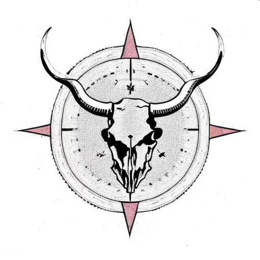 Longhorn Skull With A Compass And Tree Background
