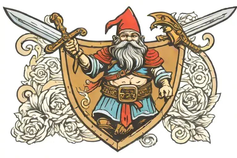 Bearded Gnome Warrior Holding A Shield And A Large Sword