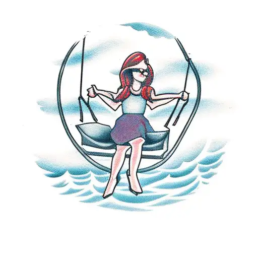 Silhouette Of Girl On Swing Overlooking Water