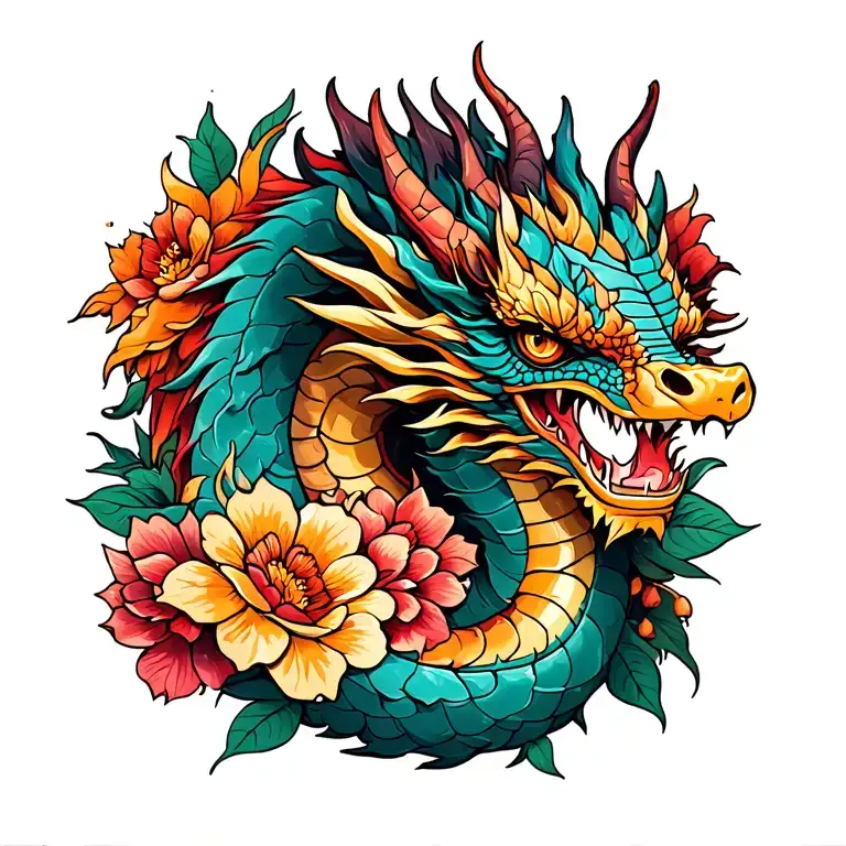 Dragon With Flowers Wrapped