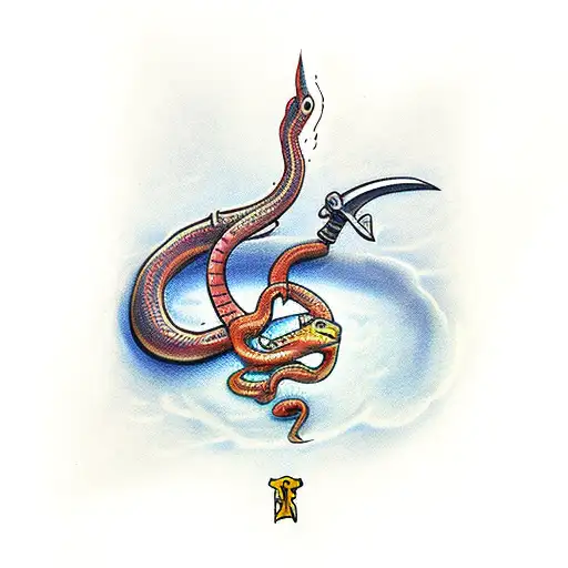 Snake Wiggling Around A Sword