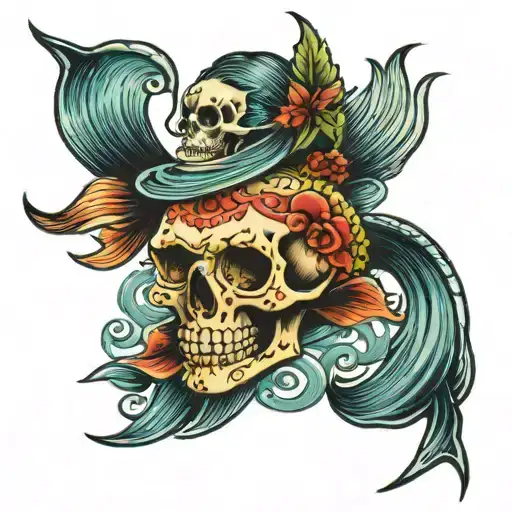 Girl Skull Fish Swimming