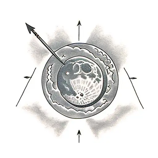 Detailed Moon With An Arrow Above And Below It