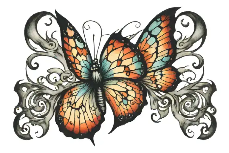 Colorful Faded Butterfly Caught In A Weeping Spider Web