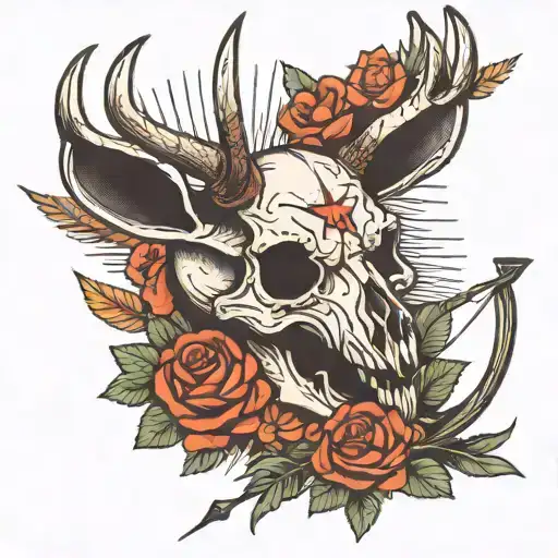 Deer Skull With A Knife And An Arrow