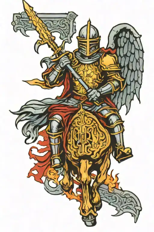 A Knight With A Broken Halo At The Gates Of Hell Portrayed