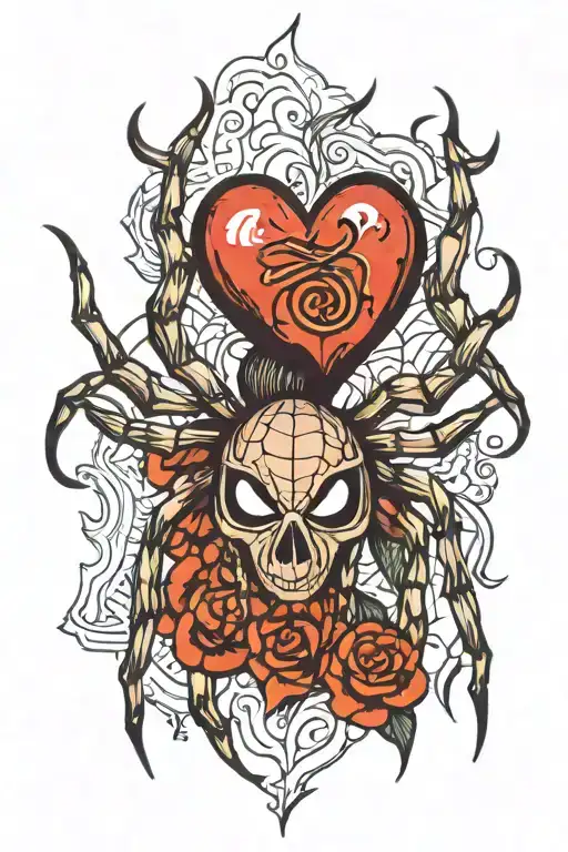 Spider With Heart Flame In Body Shaped Like