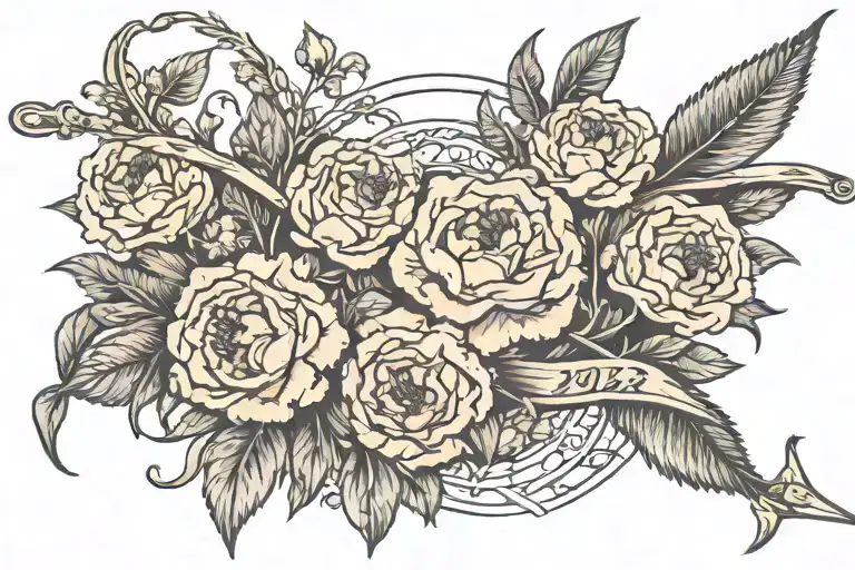 Bow And Arrow Intertwined With Carnations And The Year 2022 At The Bottom