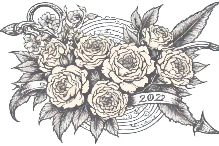 Bow And Arrow Intertwined With Carnations And The Year 2022 At The Bottom