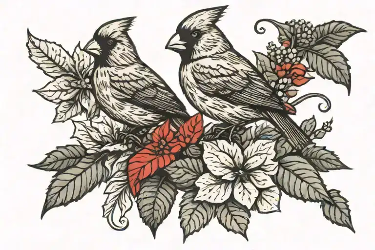 Female Cardinal On A Poinsettia Flower Infinity