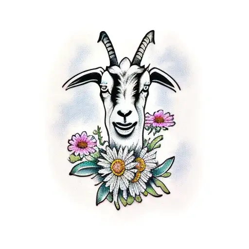 Goat With Flower Daisy In The Mouth
