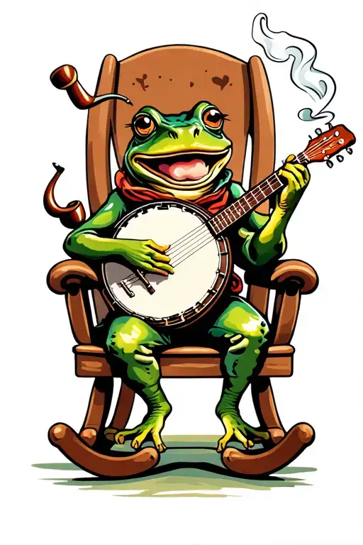 Frog Strumming Banjo Smoking A Pipe On Rocking Chair