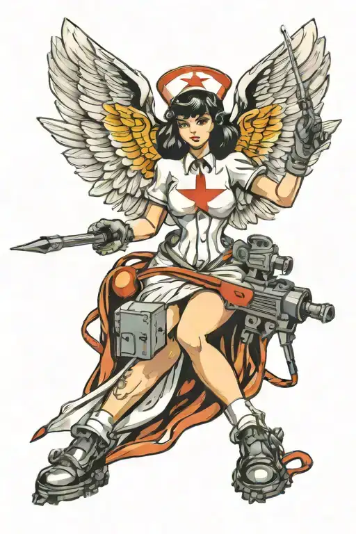 Nurse-inpired Dark Mecha Angel Holding A Huge Syringe For Weapon