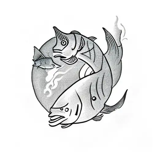 A Traditional Tattoo Design Of A Fisherman Battling A Giant Fish