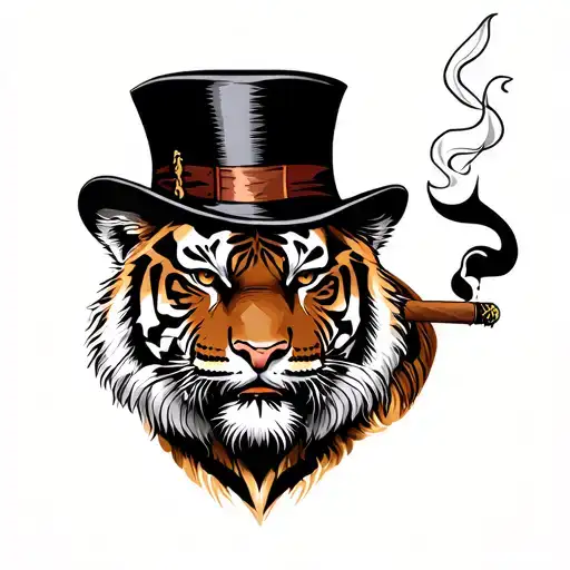 Tiger With Top Hat Smoking Cigar