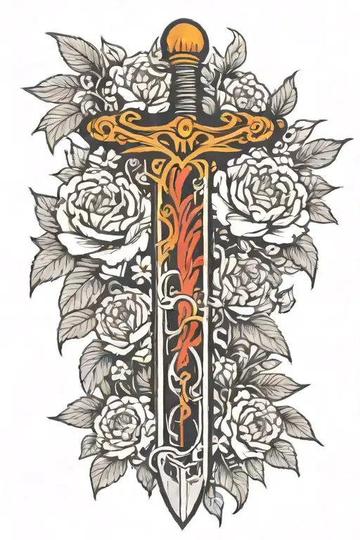 Berserk Guts Sword Surrounded By Flowers Intertwined