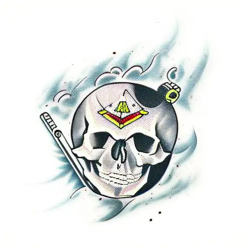 Broken Skateboard With Skull