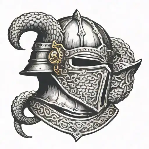 A Detailed Medieval Knight's Helmet With A Snake Coiled Around It