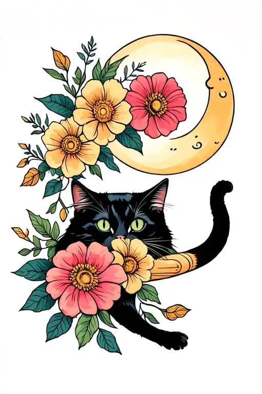 Flowers With Moon With A Cat's Leg